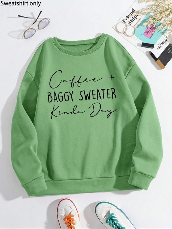Women'WB shield Letter Print Drop Shoulder Sweatshirt, Casual Long Sleeve Round Neck Pullover for Fall & Winter, Ladies...