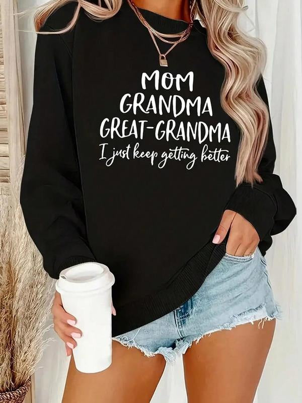Women'WB shield Letter Print Drop Shoulder Sweatshirt, Casual Long Sleeve Round Neck Pullover for Fall & Winter, Ladies...