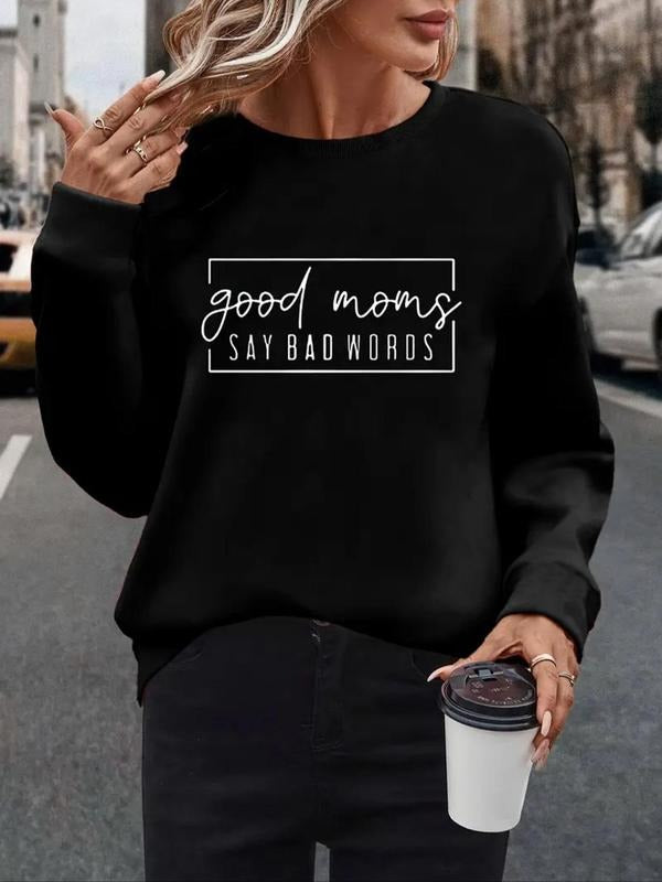 Women'WB shield Letter Print Drop Shoulder Sweatshirt, Casual Long Sleeve Round Neck Pullover for Fall & Winter, Ladies...
