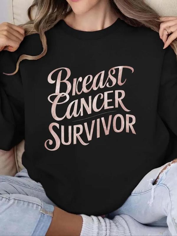 Women'WB shield Letter Print Drop Shoulder Sweatshirt, Casual Long Sleeve Round Neck Pullover for Fall & Winter, Ladies...