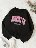 Women'WB shield Letter Print Drop Shoulder Sweatshirt, Casual Long Sleeve Round Neck Pullover for Fall & Winter, Ladies...
