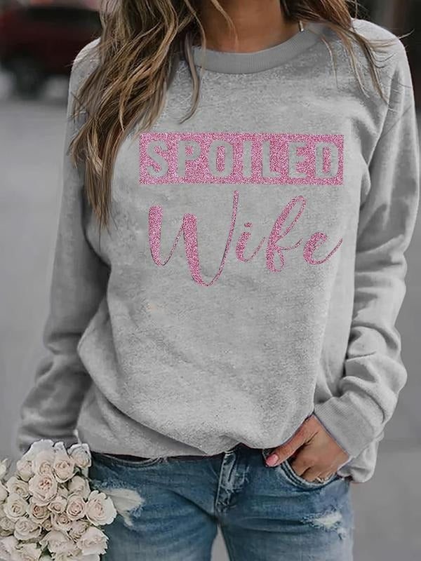 Women'WB shield Letter Print Drop Shoulder Sweatshirt, Casual Long Sleeve Round Neck Pullover for Fall & Winter, Ladies...
