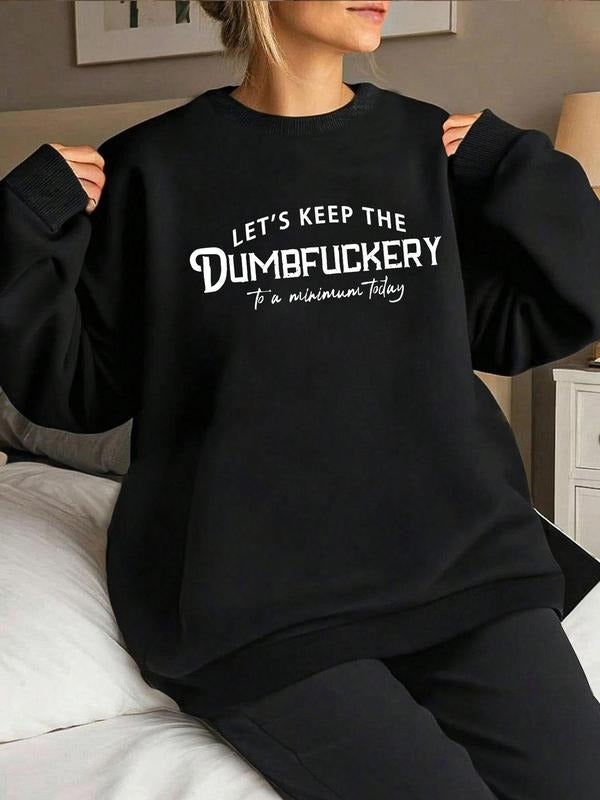Women'WB shield Letter Print Drop Shoulder Sweatshirt, Casual Long Sleeve Round Neck Pullover for Fall & Winter, Ladies...