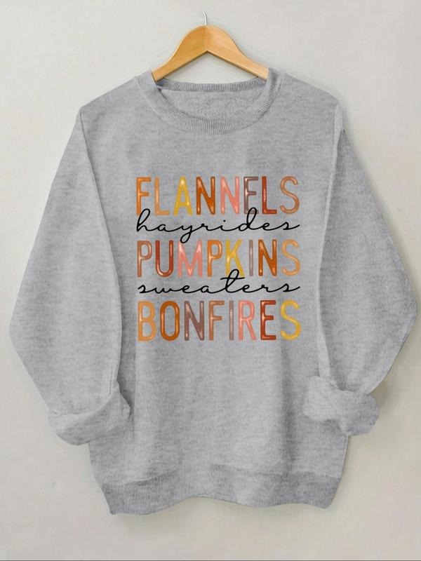 Women'WB shield Letter Print Drop Shoulder Sweatshirt, Casual Long Sleeve Round Neck Pullover for Fall & Winter, Ladies...