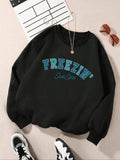 Women'WB shield Letter Print Drop Shoulder Sweatshirt, Casual Long Sleeve Round Neck Pullover for Fall & Winter, Ladies...
