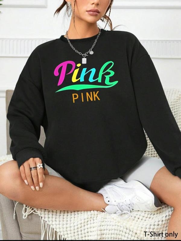 Women'WB shield Letter Print Drop Shoulder Sweatshirt, Casual Long Sleeve Round Neck Pullover for Fall & Winter, Ladies...