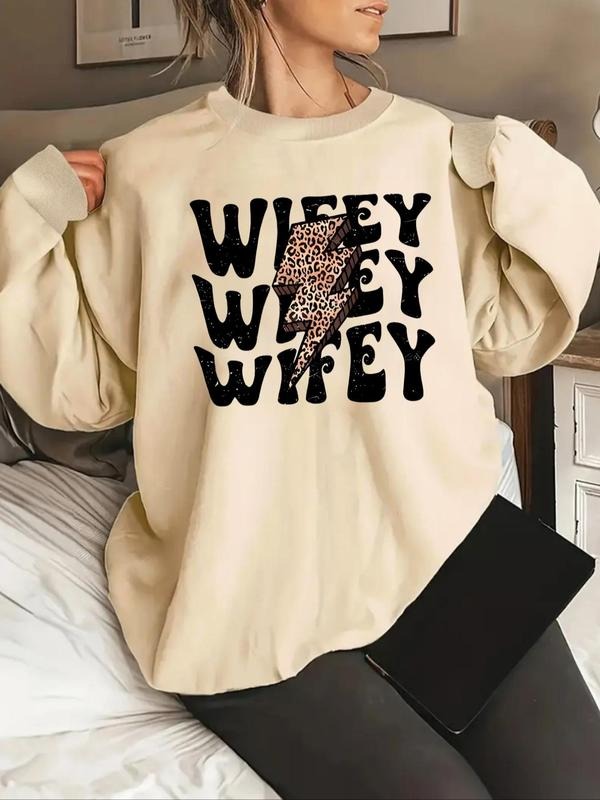 Women'WB shield Letter Print Drop Shoulder Sweatshirt, Casual Long Sleeve Round Neck Pullover for Fall & Winter, Ladies...