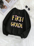 Women'WB shield Letter Print Drop Shoulder Sweatshirt, Casual Long Sleeve Round Neck Pullover for Fall & Winter, Ladies...