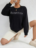 Women'WB shield Letter Print Drop Shoulder Sweatshirt, Casual Long Sleeve Round Neck Pullover for Fall & Winter, Ladies...