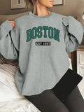 Women'WB shield Letter Print Drop Shoulder Sweatshirt, Casual Long Sleeve Round Neck Pullover for Fall & Winter, Ladies...