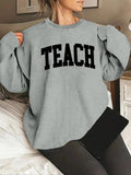 Women'WB shield Letter Print Drop Shoulder Sweatshirt, Casual Long Sleeve Round Neck Pullover for Fall & Winter, Ladies...