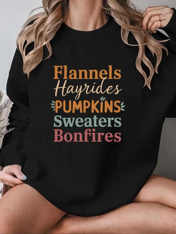 Women'WB shield Letter Print Drop Shoulder Sweatshirt, Casual Long Sleeve Round Neck Pullover for Fall & Winter, Women'WB...