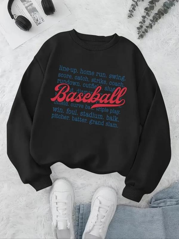 Women'WB shield Letter Print Drop Shoulder Sweatshirt, Casual Long Sleeve Round Neck Pullover for Fall & Winter, Women'WB...