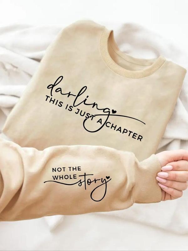 Women'WB shield Letter Print Drop Shoulder Sweatshirt, Casual Long Sleeve Round Neck Pullover for Spring & Fall, Ladies...