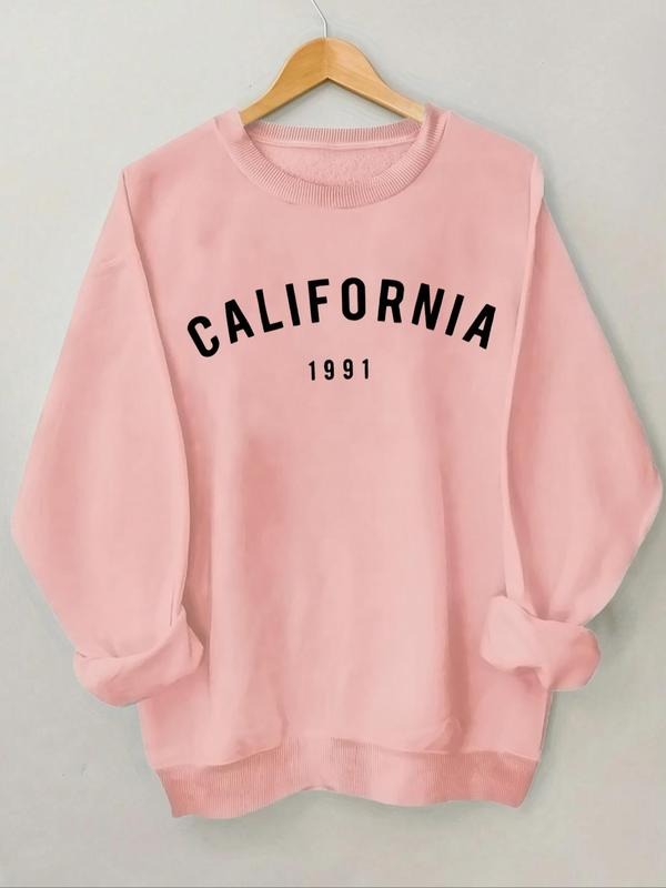 Women'WB shield Letter Print Drop Shoulder Sweatshirt, Casual Long Sleeve Round Neck Pullover for Spring & Fall, Ladies...