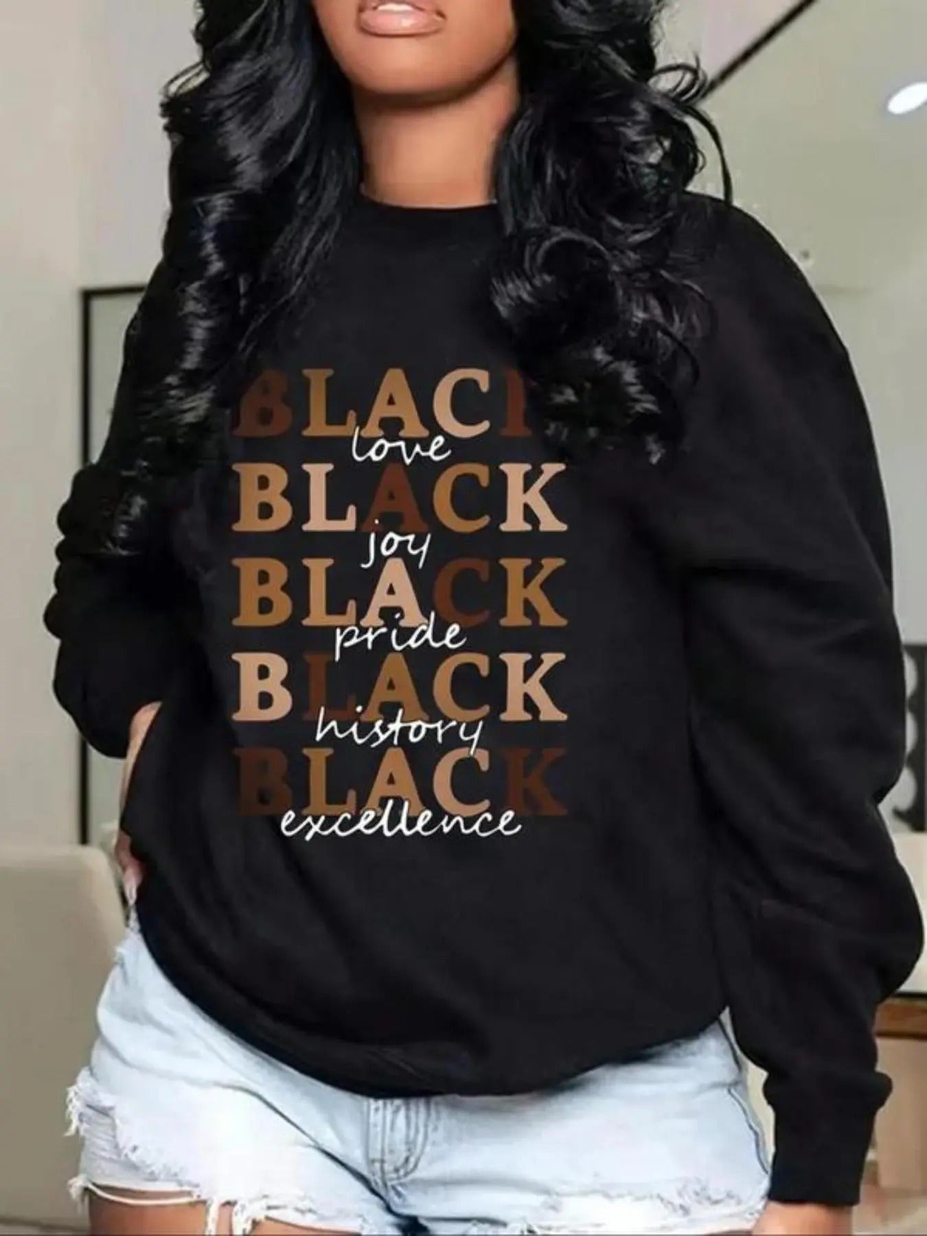 Women'WB shield Letter Print Drop Shoulder Sweatshirt, Casual Long Sleeve Round Neck Pullover for Spring & Fall, Ladies...