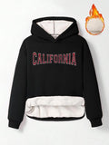 Women'WB shield Letter Print Drop Shoulder TNF Lined Hoodie, Casual Long Sleeve Hooded Sweatshirt for Fall & Winter,...