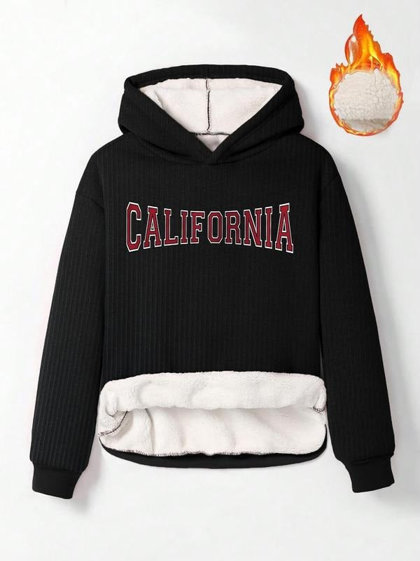 Women'WB shield Letter Print Drop Shoulder TNF Lined Hoodie, Casual Long Sleeve Hooded Sweatshirt for Fall & Winter,...