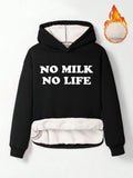 Women'WB shield Letter Print Drop Shoulder TNF Lined Hoodie, Casual Long Sleeve Ribbed Hooded Sweatshirt for Fall &...