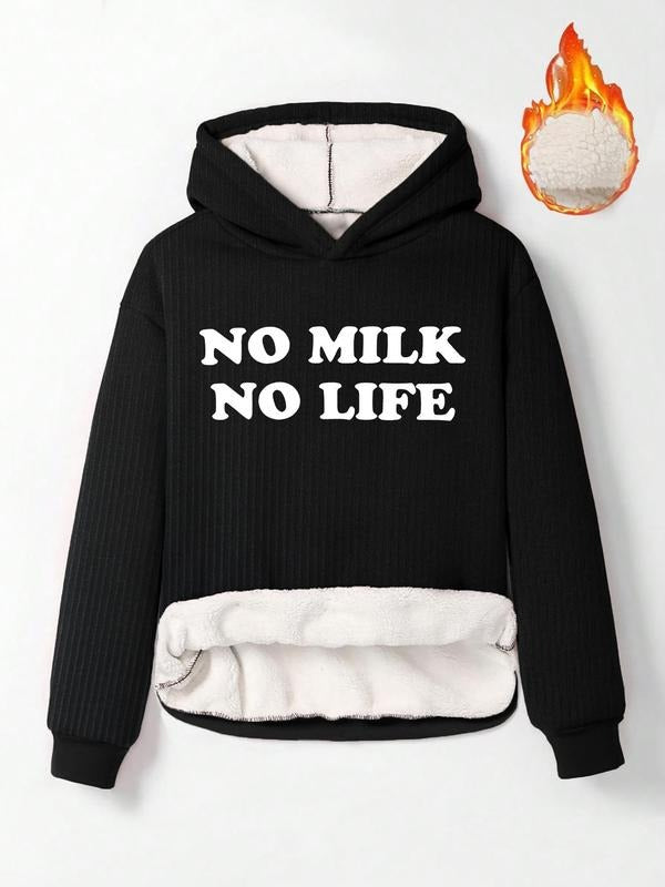 Women'WB shield Letter Print Drop Shoulder TNF Lined Hoodie, Casual Long Sleeve Ribbed Hooded Sweatshirt for Fall &...