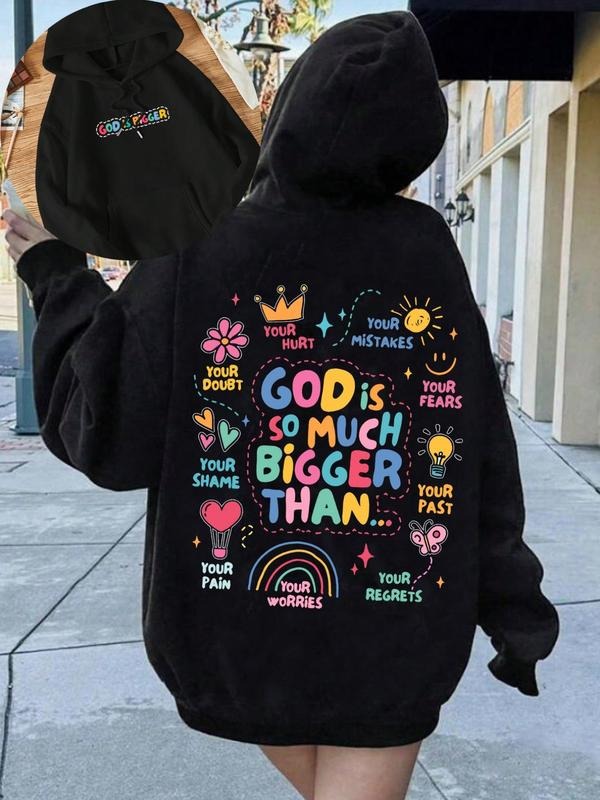 Women'WB shield Letter Print Drop Shoulder TNF Lined Hoodie, Fashion Casual Drawstring Pocket Hooded Sweatshirt for Daily...