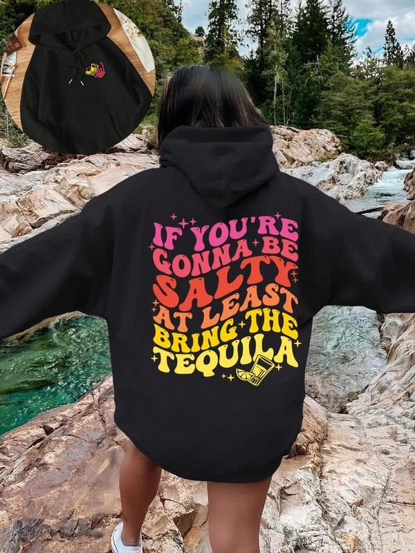 Women'WB shield Letter Print Drop Shoulder TNF Lined Hoodie, Fashion Casual Drawstring Pocket Hooded Sweatshirt for Daily...