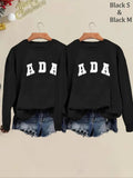 Women'WB shield Letter Print Drop Shoulder TNF Lined Sweatshirt, Casual Long Sleeve Crew Neck Sweatshirt for Fall &...
