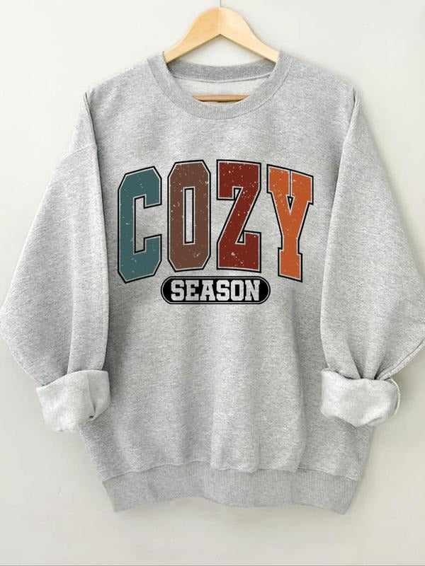 Women'WB shield Letter Print Drop Shoulder TNF Lined Sweatshirt, Casual Long Sleeve Round Neck Pullover for Daily Wear,...