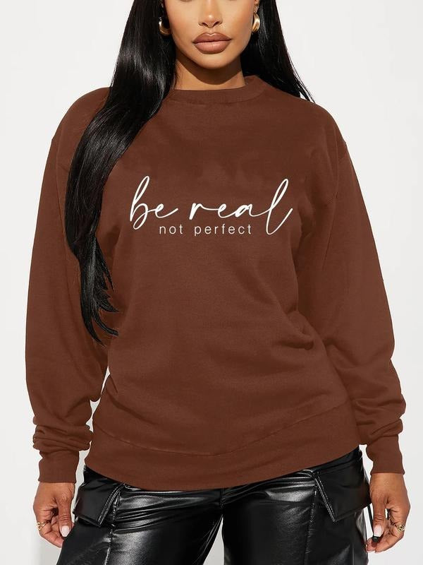 Women'WB shield Letter Print Drop Shoulder TNF Lined Sweatshirt, Casual Long Sleeve Round Neck Pullover for Daily Wear,...