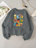 Women'WB shield Letter Print Drop Shoulder TNF Lined Sweatshirt, Casual Long Sleeve Round Neck Pullover for Daily Wear,...