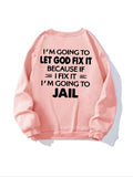 Women'WB shield Letter Print Drop Shoulder TNF Lined Sweatshirt, Casual Long Sleeve Round Neck Pullover for Fall &...