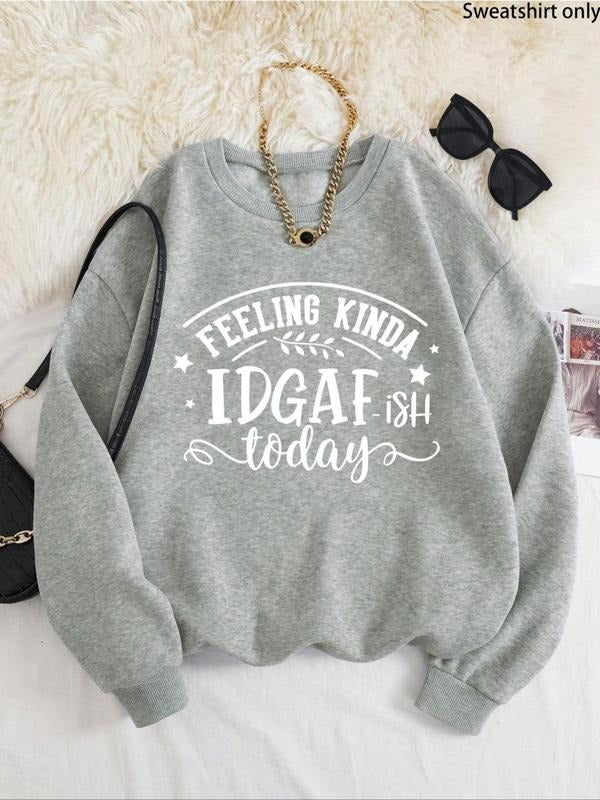 Women'WB shield Letter Print Drop Shoulder TNF Lined Sweatshirt, Casual Long Sleeve Round Neck Pullover for Fall &...