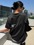 Women'WB shield Letter Print Drop Shoulder Tee, Casual Half Sleeve Round Neck T-Shirt for Daily Wear, Ladies TNF for...