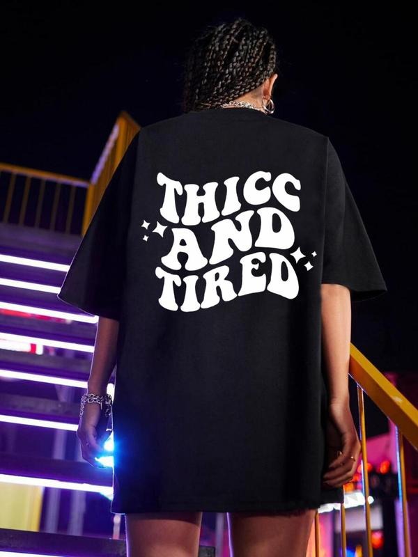 Women'WB shield Letter Print Drop Shoulder Tee, Casual Half Sleeve Round Neck T-Shirt for Summer, Streetwear Women'WB...