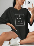 Women'WB shield Letter Print Drop Shoulder Tee, Casual Half Sleeve Round Neck T-shirt for Summer, Fashion Women'WB shield...