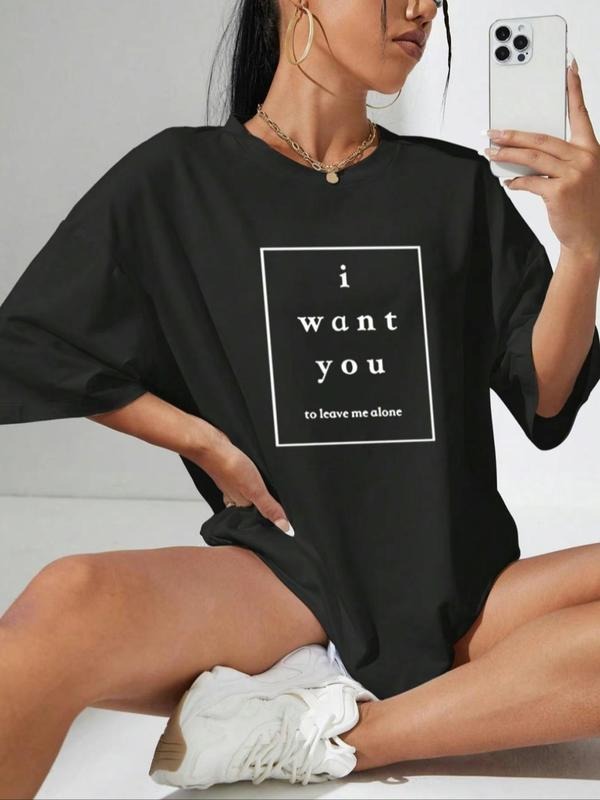 Women'WB shield Letter Print Drop Shoulder Tee, Casual Half Sleeve Round Neck T-shirt for Summer, Fashion Women'WB shield...