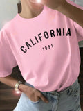 Women'WB shield Letter Print Drop Shoulder Tee, Casual Short Sleeve Round Neck T-shirt for Daily Wear, Ladies TNF for...