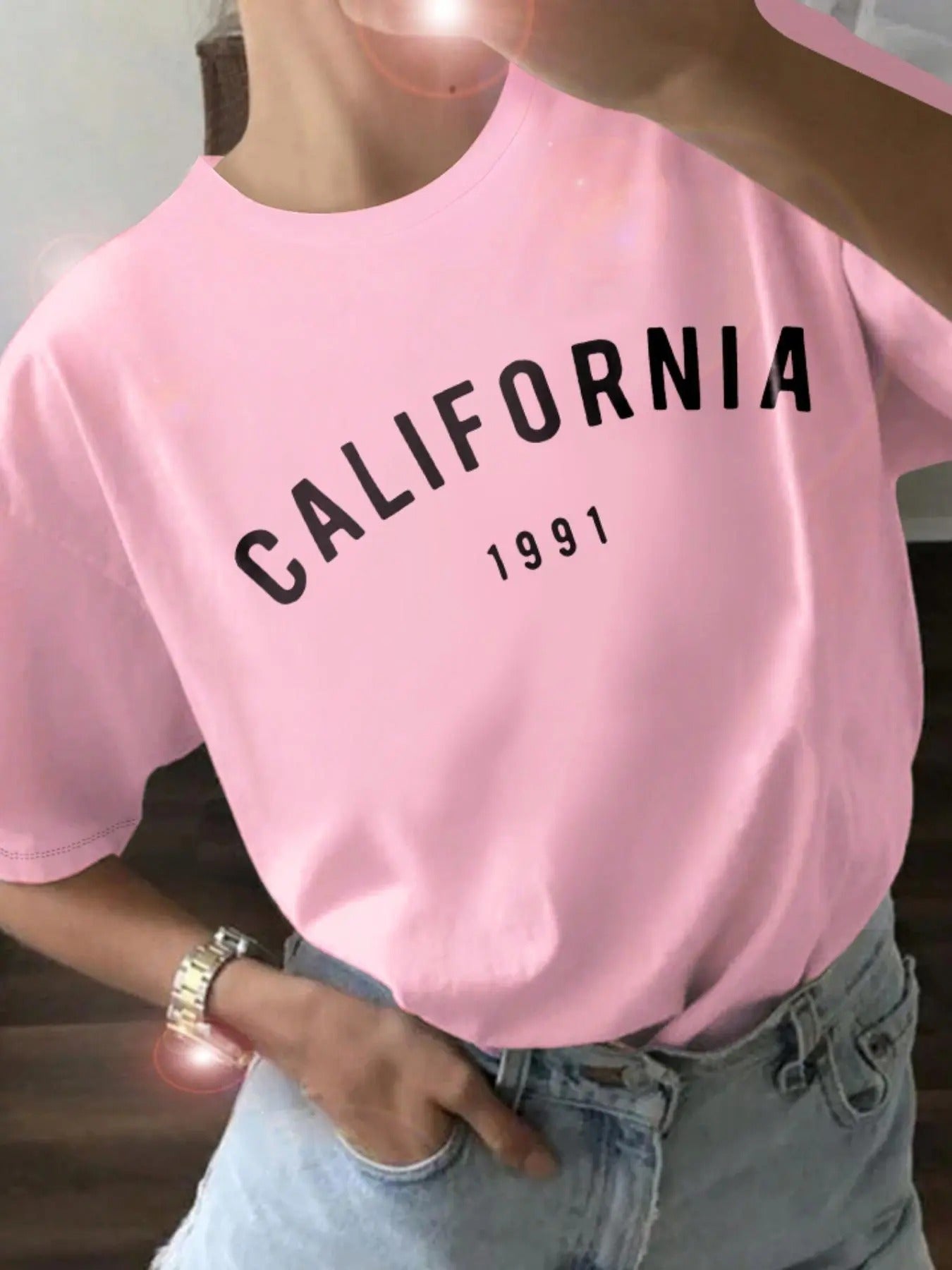 Women'WB shield Letter Print Drop Shoulder Tee, Casual Short Sleeve Round Neck T-shirt for Daily Wear, Ladies TNF for...