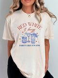 Women'WB shield Letter Print Drop Shoulder Tee, Street Fashion Casual Short Sleeve Round Neck T-shirt for Daily Holiday...