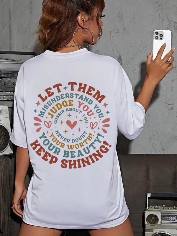Women'WB shield Letter Print Drop Shoulder Tee, Summer TNF Women, Casual Fashion Round Neck Half Sleeve T-Shirt for Daily...