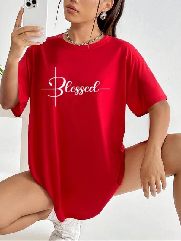 Women'WB shield Letter Print Drop Shoulder Tee, Summer TNF Women, Casual Half Sleeve Round Neck T-Shirt for Summer,...