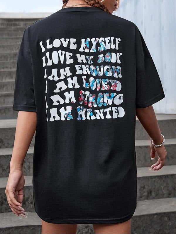 Women'WB shield Letter Print Drop Shoulder Tee, Summer TNF Women, Casual Half Sleeve Round Neck T-Shirt for Summer,...