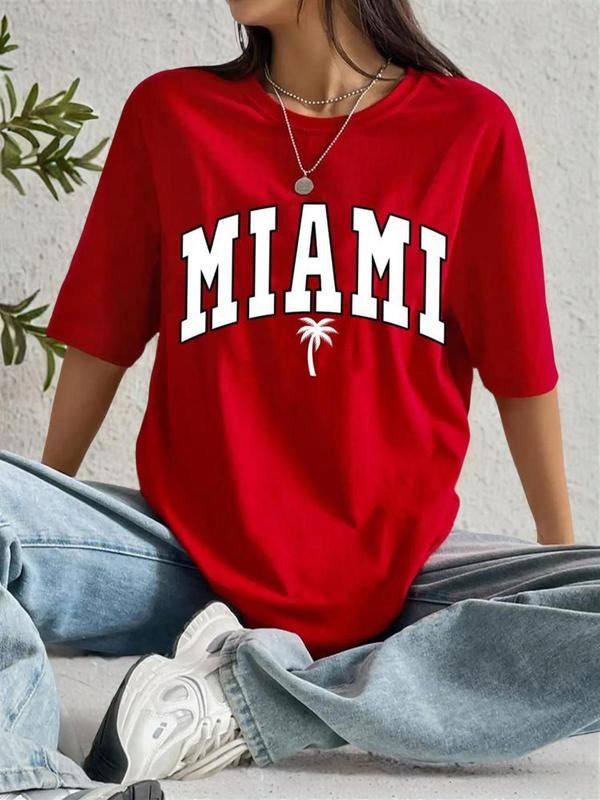Women'WB shield Letter Print Drop Shoulder Tee, Summer TNF Women, Casual Half Sleeve Round Neck T-Shirt for Summer,...