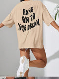 Women'WB shield Letter Print Drop Shoulder Tee, Summer TNF Women, Casual Half Sleeve Round Neck T-Shirt for Summer,...