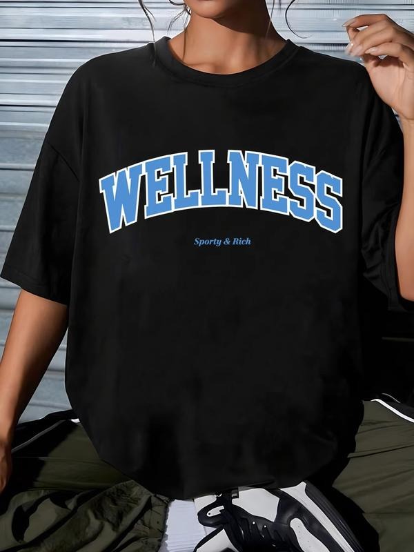 Women'WB shield Letter Print Drop Shoulder Tee, Summer TNF Women, Casual Round Neck Half Sleeve T-Shirt for Summer,...