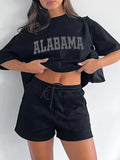 Women'WB shield Letter Print Drop Shoulder Tee, Summer TNF Women, Street Fashion Short Sleeve Round Neck T-Shirt for...