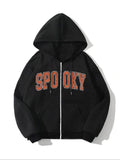Women'WB shield Letter Print Drop Shoulder Zip Up Hoodie, Fashion Casual Long Sleeve Hooded Hoodie for Daily Holiday...