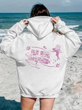 Women'WB shield Letter Print Graphic Drop Shoulder Hoodie, Fashion Casual Drawstring Pocket Hooded Sweatshirt for Daily...