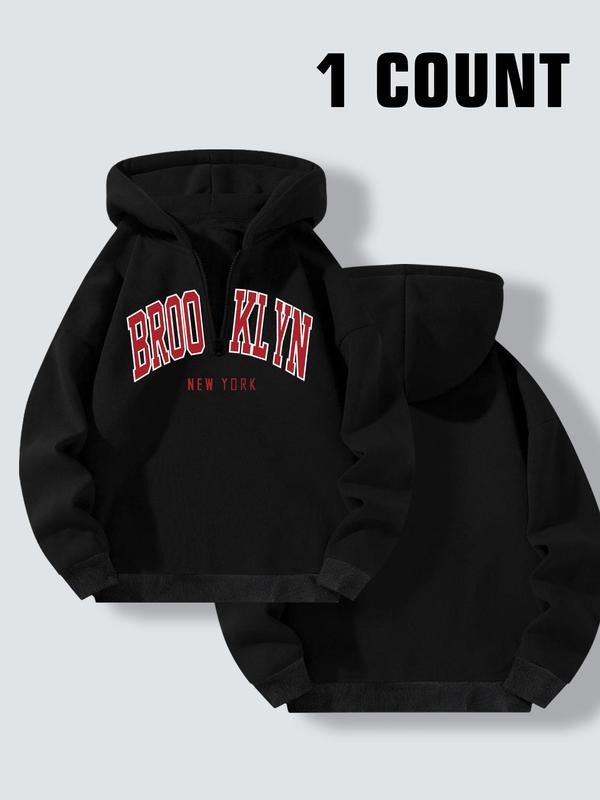 Women'WB shield Letter Print Half Zip Drop Shoulder Hoodie, Fashion Casual Hooded Sweatshirt for Daily Holiday Outdoor...
