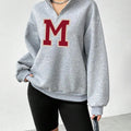 Women'WB shield Letter Print Half Zip Drop Shoulder Sweatshirt, Casual Long Sleeve Hooded Pullover for Fall & Winter,...